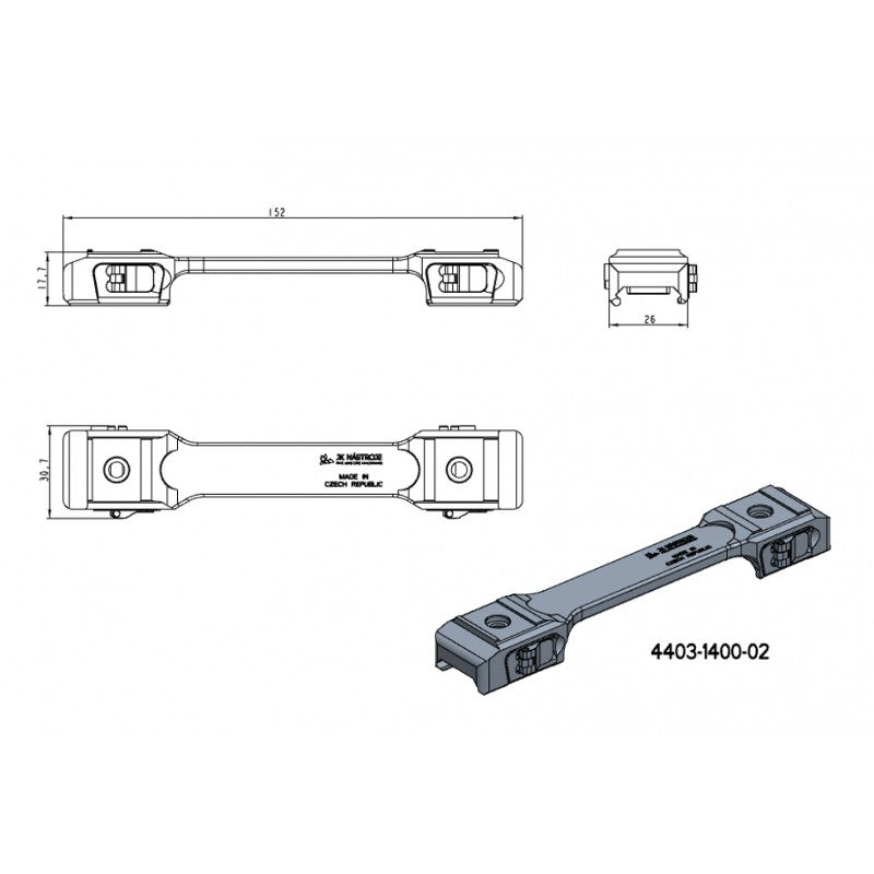 1" anneaux de lunette [25,4mm] | base picatinny monobloc avec leviers 