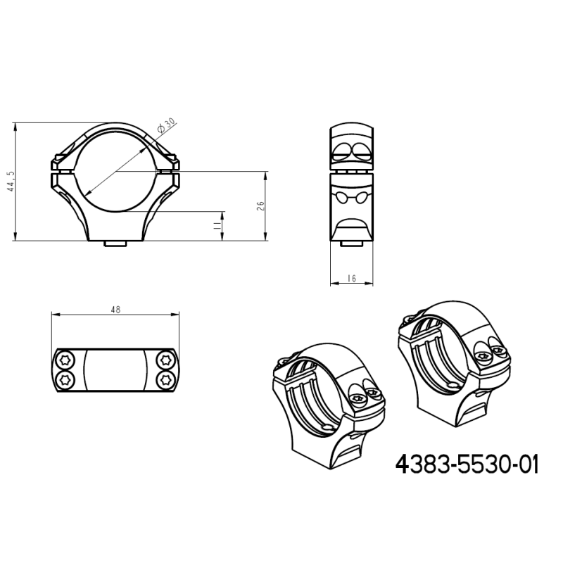 30 mm anneaux de lunette | base Ergo QD Picatinny en deux parties 