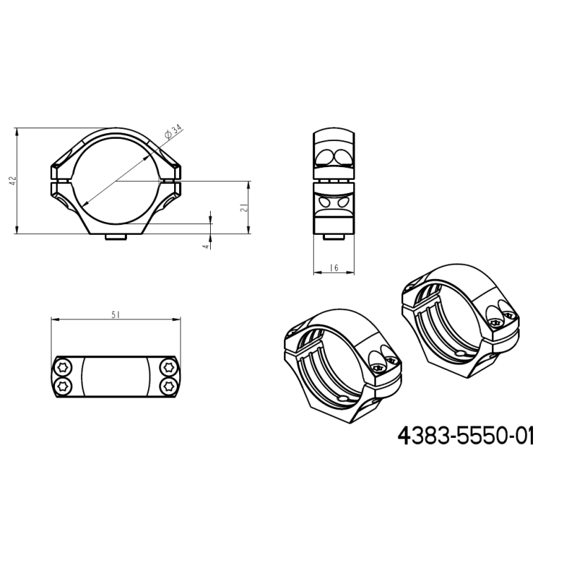 34mm anneaux de lunette | base Ergo QD Picatinny courte 