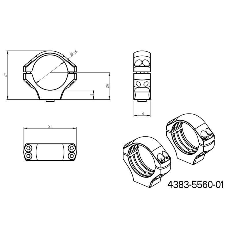 34mm anneaux de lunette | base Ergo QD Picatinny courte 