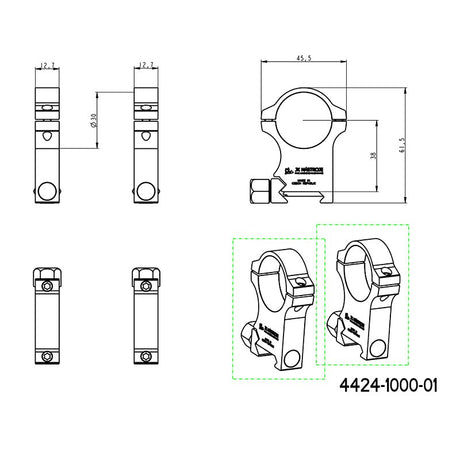 30 mm anneaux de lunette | Base Picatinny avec écrou 